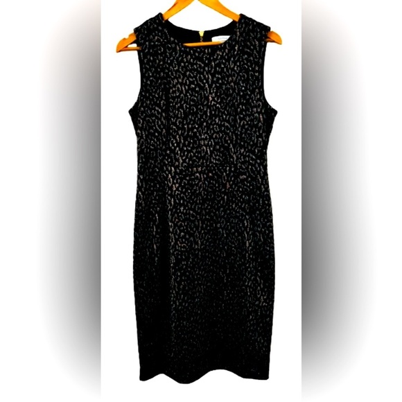 Calvin Klein blk w gld metllc thrd  slvlss lined drss w bk gld zp SZ 10 party - Picture 1 of 7